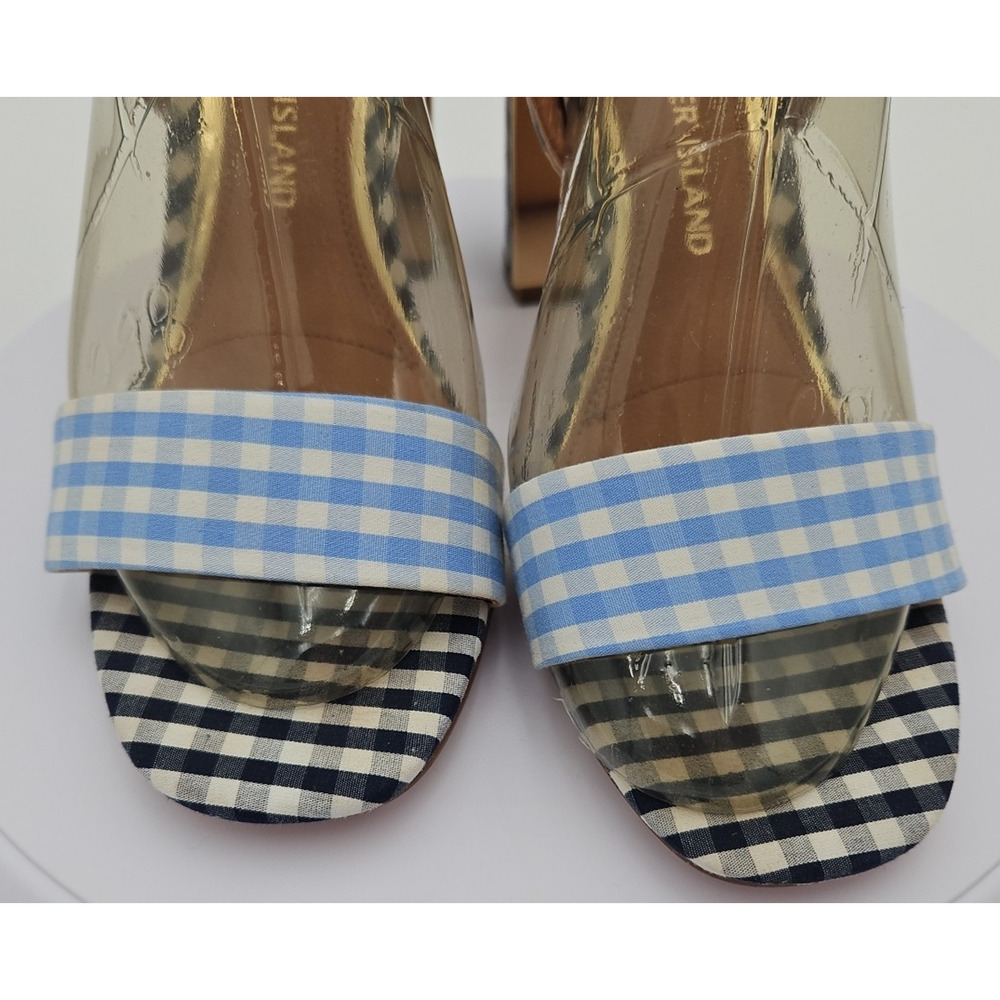 River Island Lt &‎ Dk Blue Gingham Strappy Sandal 4 inch Heels Womens Sz 7 *EUC* - Picture 4 of 16